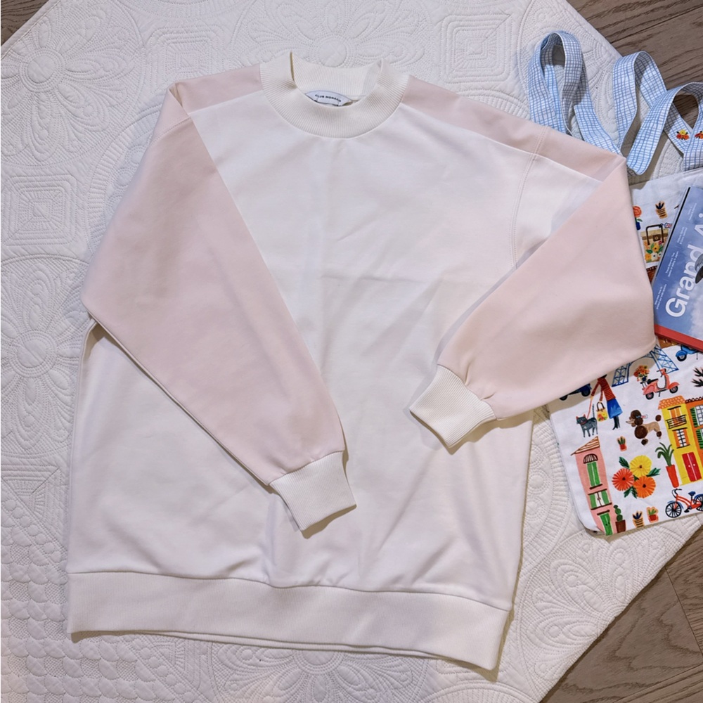 Club Monaco Light Pink & Cream Crewneck Sweatshirt - XS